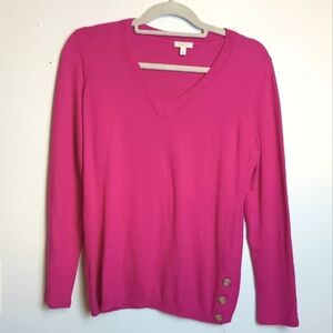 Talbots Cotton Blend Knit Sweater Size Small Petite Barbie Pink